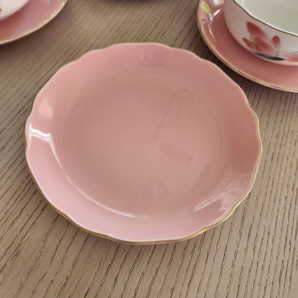 Vintage Japanese Arita ware dessert custard cups pastel cream pink floral set of - Picture 5 of 8